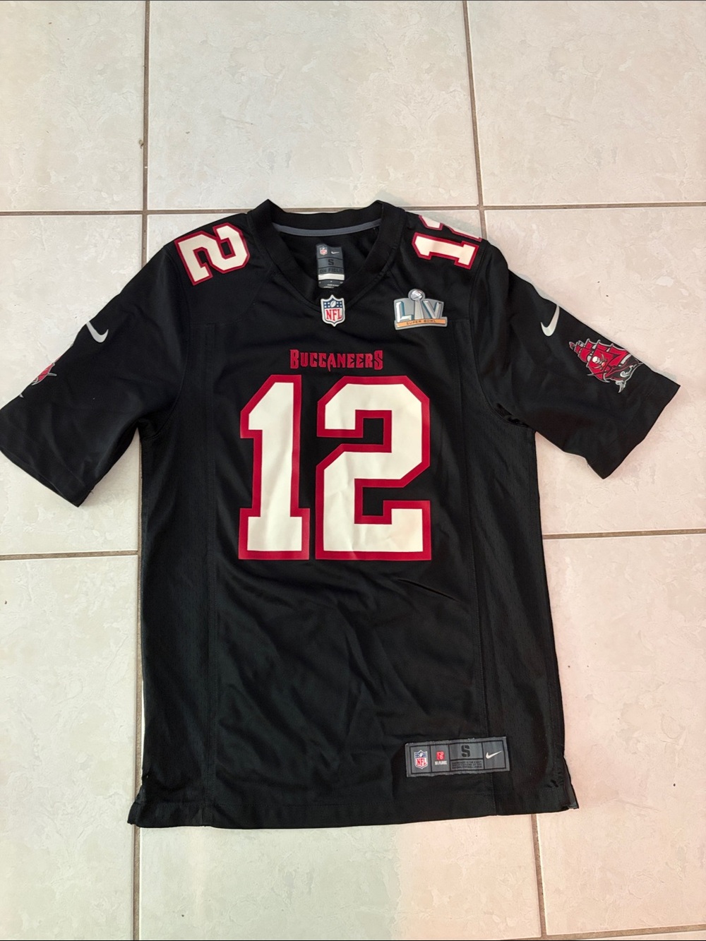 Nike Black Buccaneers #12 Brady Football Jersey with Red & White Accents